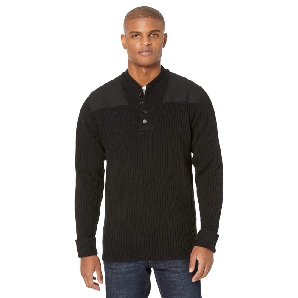 LL Bean Commando Henley Sweater Men’s XXL Merino Lamb Wool Ribbed Pullover Patch